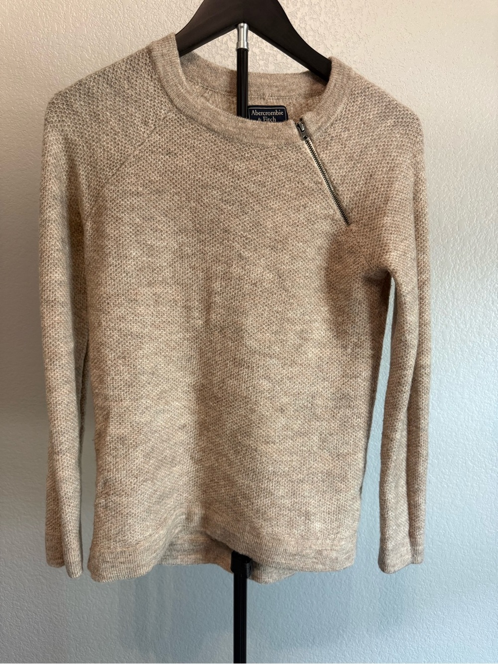 Abercrombie & Fitch Beige Crewneck Sweater with Zip Accent
